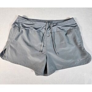 Nike Dri-FIT Womens Gray Running Athletic Shorts Elastic Waist Drawstring Logo M